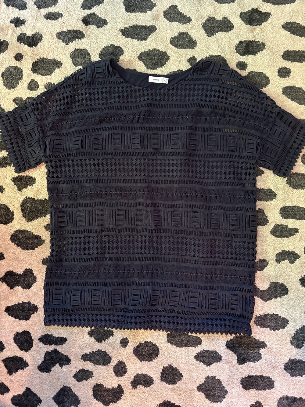 Midnight blue  Crochet Lace Short Sleeve Top Vince